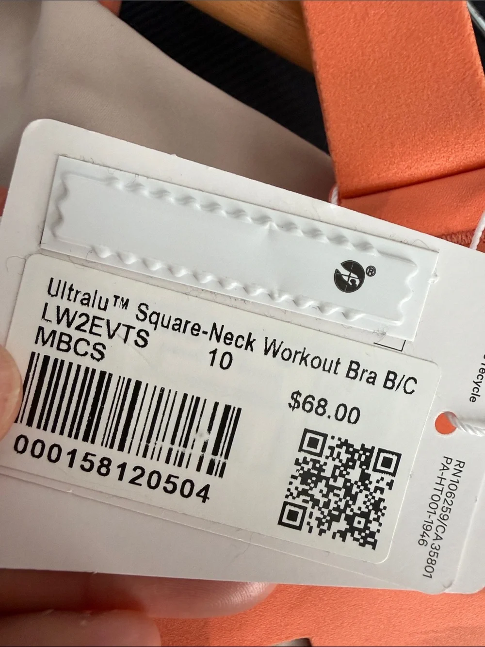 Lululemon Square Neck Workout Bra 10 B/C Coral Orange Printed Sports Bra
